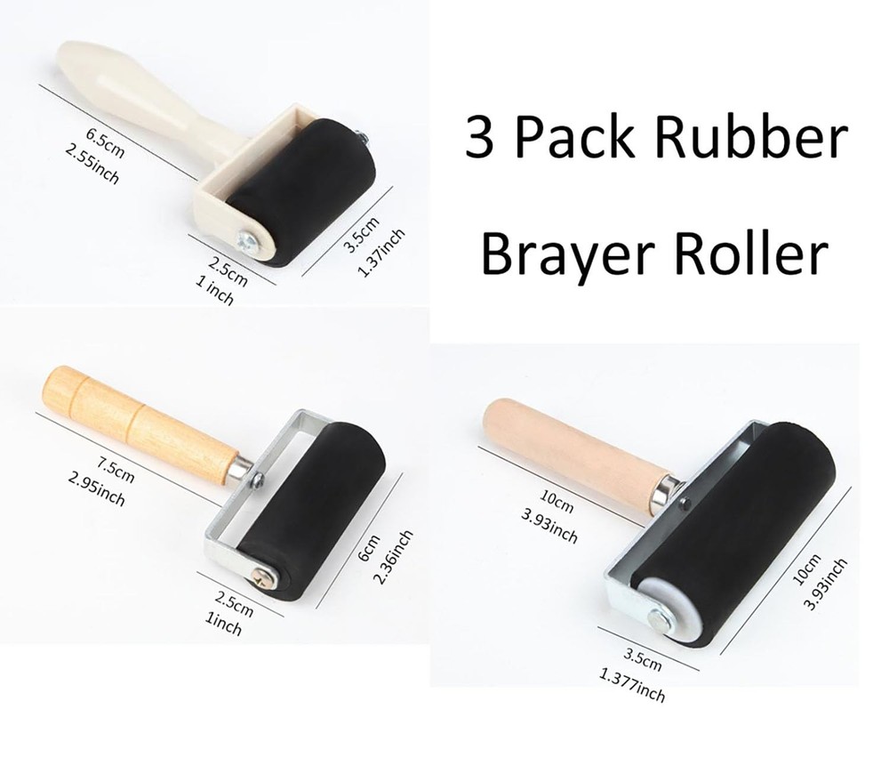 3 Pack Rubber Roller Brayer Rollers, Art Craft Roller Print,Ink,Stamping Tools