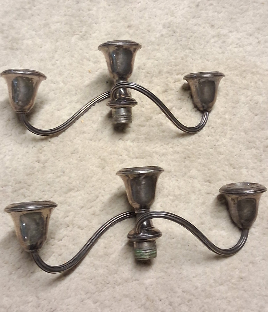 Gorham STERLING Silver 3 Light Candelabra Inserts Weighted 22oz/1.6lbs