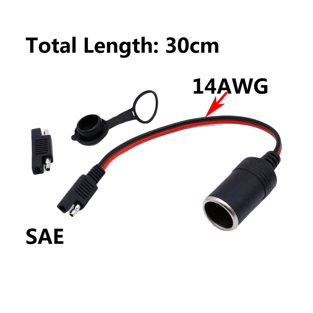 Cigarette Lighter Socket Female To SAE Car Solar Panel Battery Power Cable 14AWG