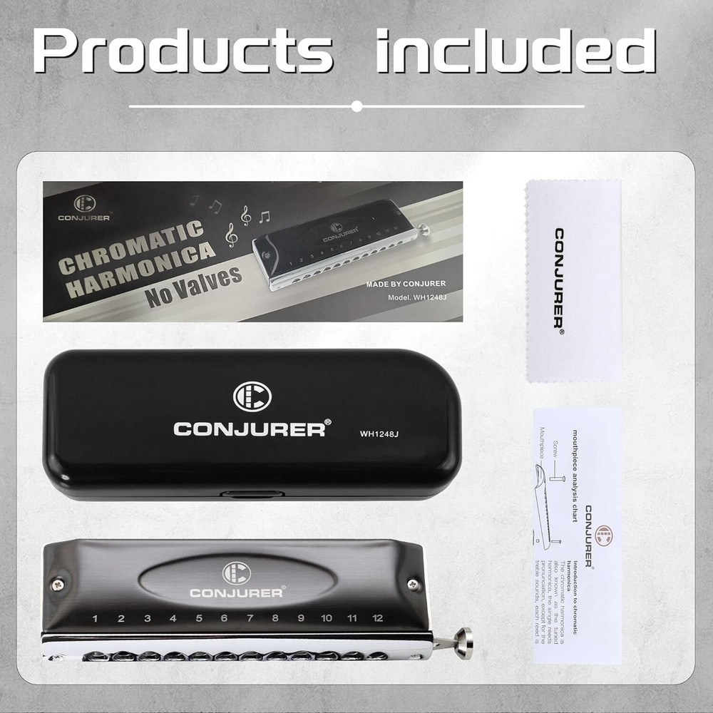 12 Hole Chromatic Harmonica C Key Mouth Organ Professional Harmonica with Case