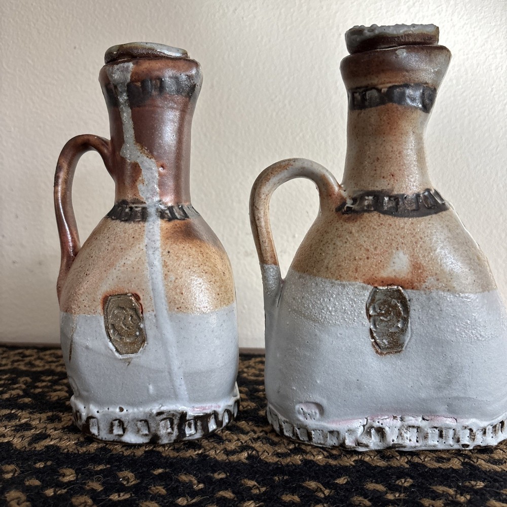 Abstract Art Pottery Stoneware Cruet Decanter Set