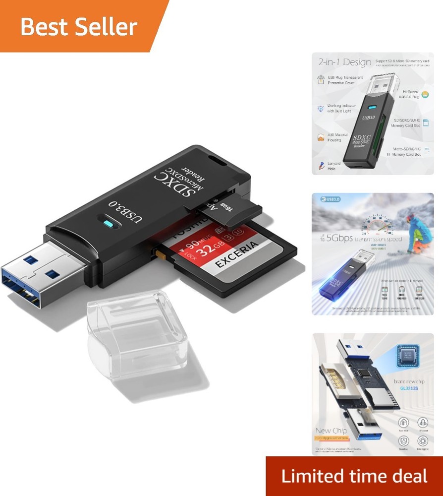 Efficient 5Gbps Dual Slot SD/Micro SD Card Reader - Plug and Play Convenience