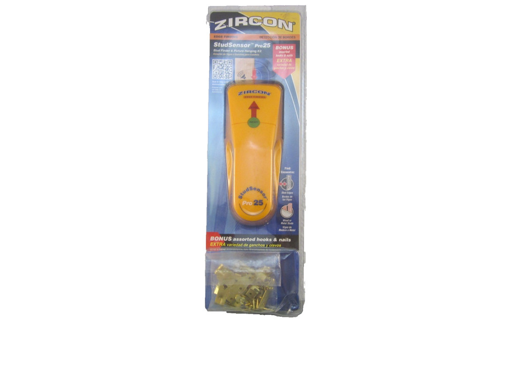 Zircon StudSensor Pro25 Stud Finder & Picture Hanging Kit w/ Assorted Hooks NEW