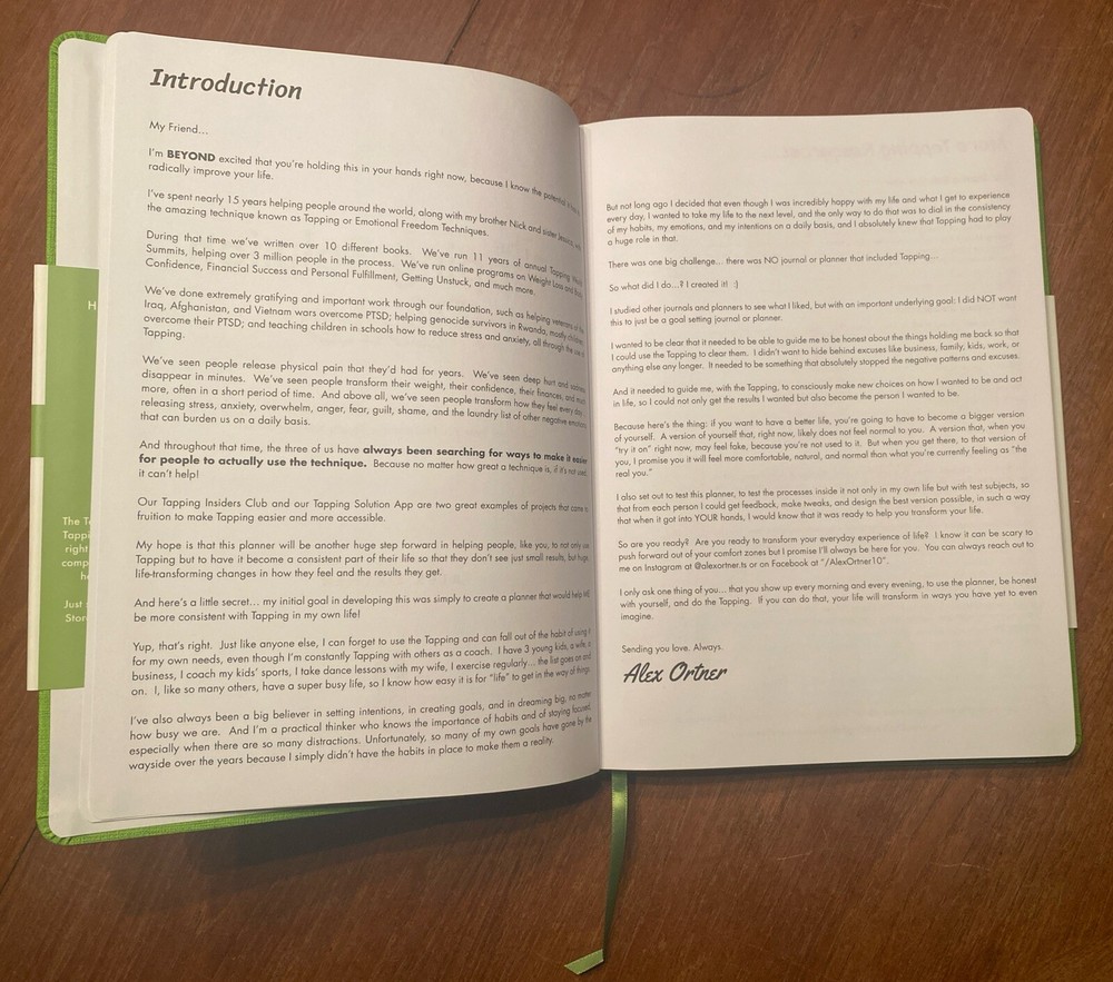 The Tapping Solution Planner Journal by Alex Ortner Green Diary EFT Notebook