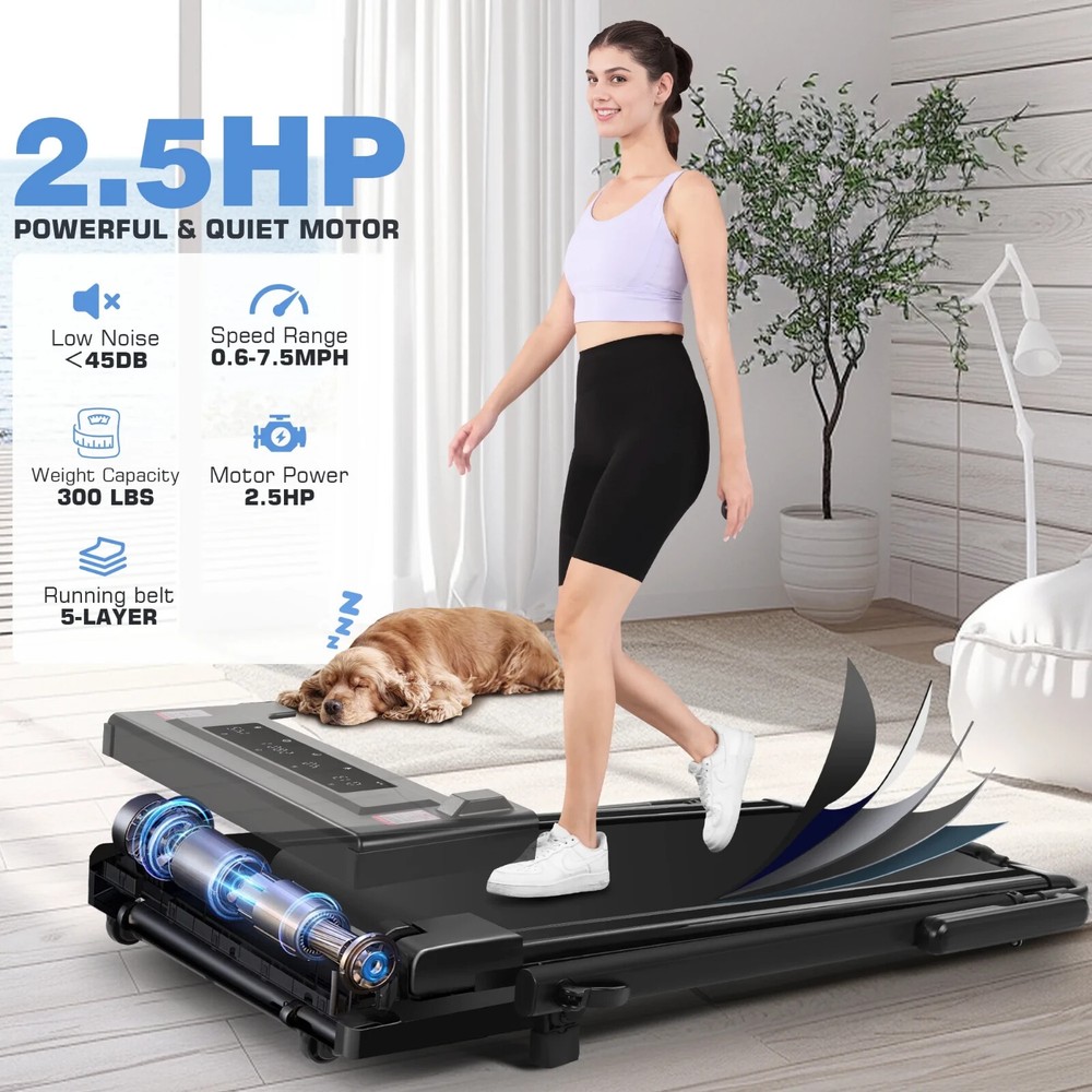 Walking Pad Treadmill with Adjustable Height & Removable Desk Workstation, 300lb