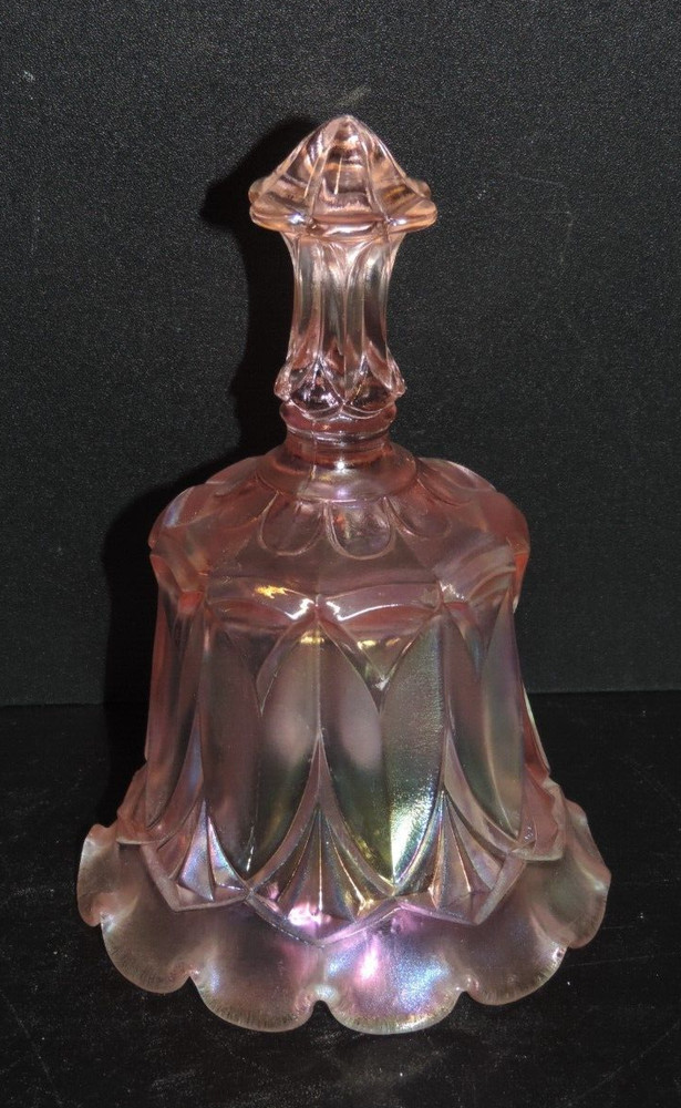 FENTON SATIN PINK IRIDESCENT GLASS BELL WHITTON PATTERN 6 1/2" TALL