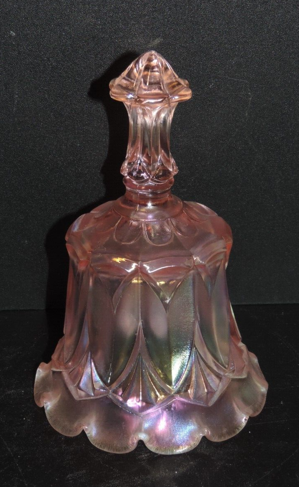 FENTON SATIN PINK IRIDESCENT GLASS BELL WHITTON PATTERN 6 1/2" TALL
