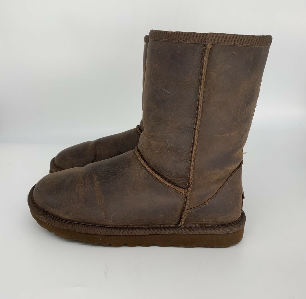 UGG Womens Classic Short 1005093 Pull On Leather Brown Boots Size US 5