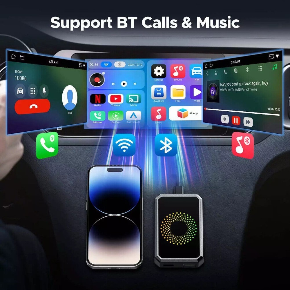 Wireless Carplay Android Auto AI Box Android 12 Netflix YouTube WiFi Adapter