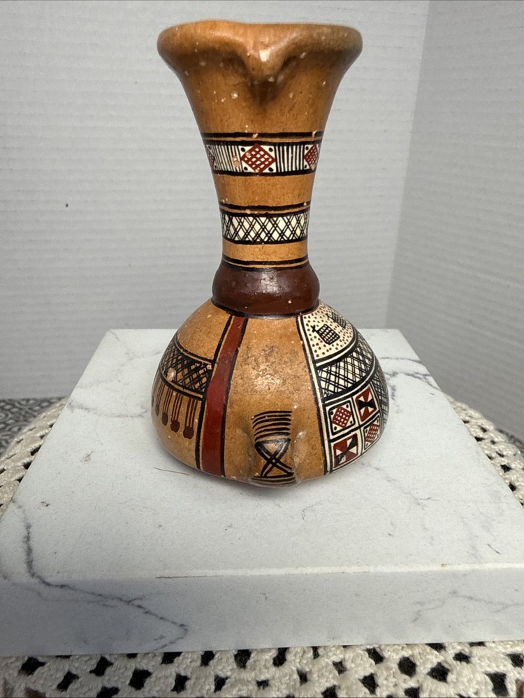 Cusco Peru Art Pottery Hand Painted Patterned Vase Small 3” Vintage Decor