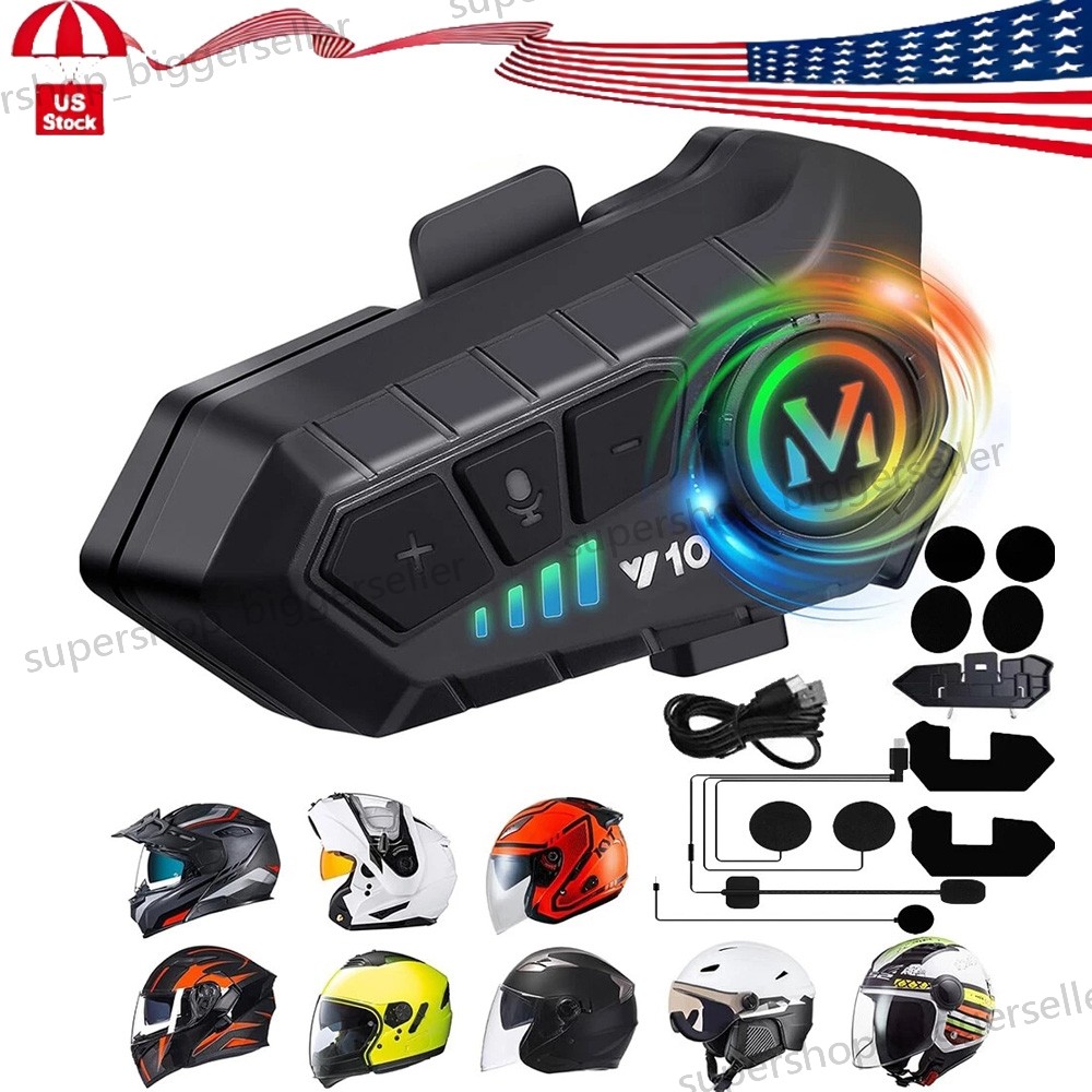 FM Motorcycle Headset Bluetooth Helmet Intercom Speaker Music Share Headphone US