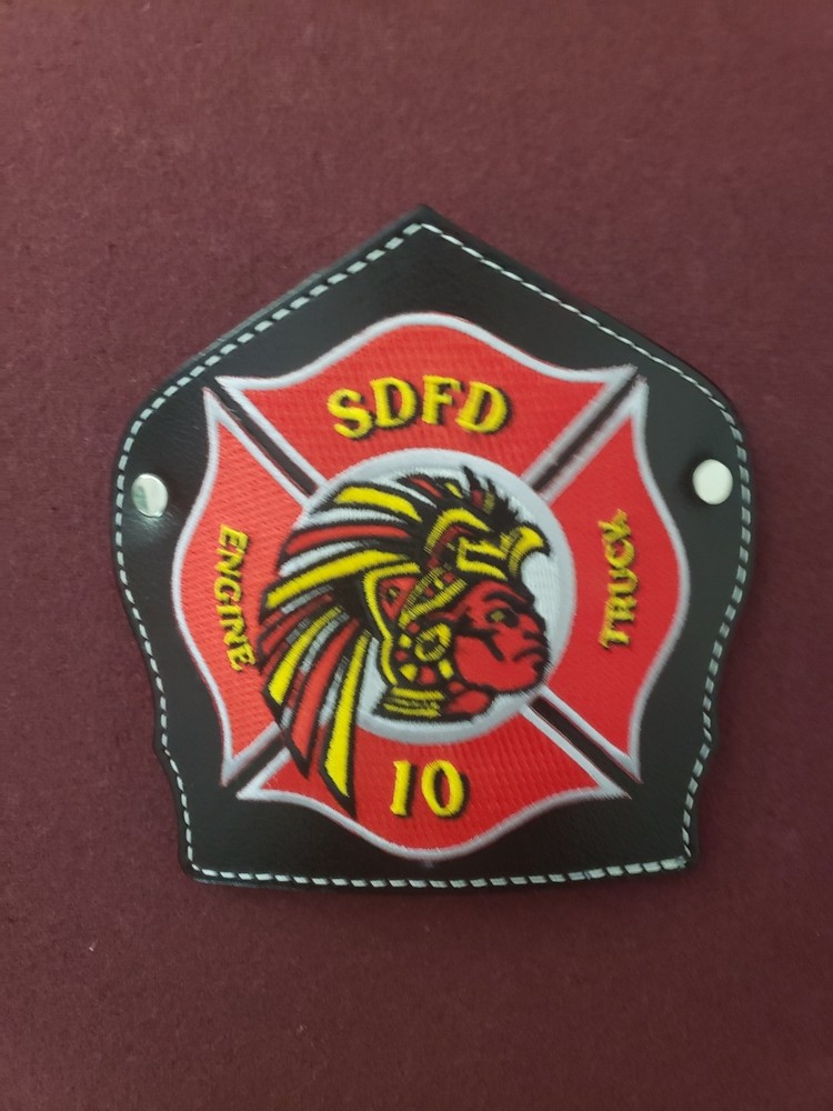 Leather Fire Fighter Shield Front SDFD 5"L x 5 1/2"W.