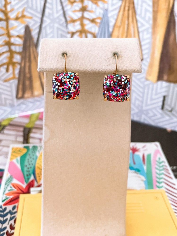 Kate Spade Square Drop Leverback Earrings, Choose : Clear, Glitter-multi, Black