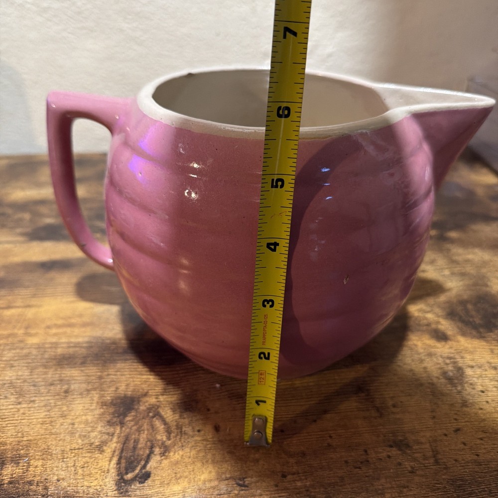 Vintage Pitcher Pink Ring Ware Made In USA Glazed