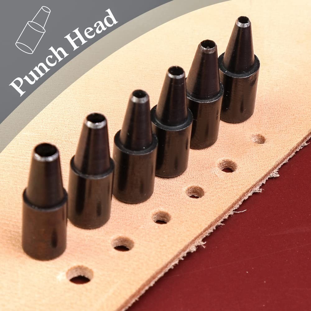 Adjustable Leather Hole Punching Tool Automatic Puncher with Wooden Handle Ho...