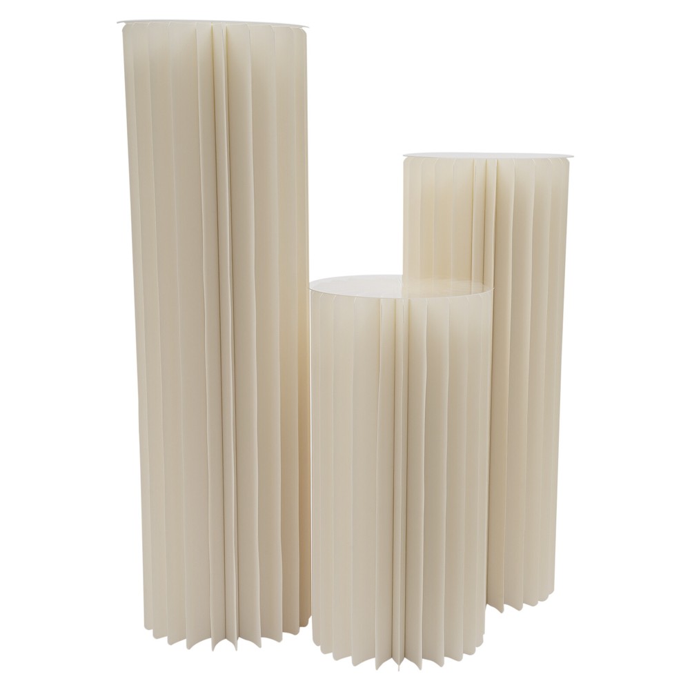 3Pcs Foldable Cardboard Flower Stands Columns Wedding Decor Display W/PVC Plates