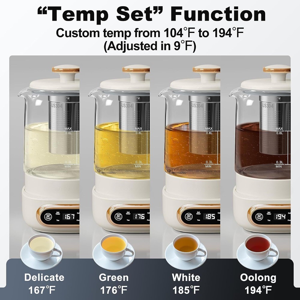 Electric Tea Kettle, 11 Temperature Control & 4 Presets Glass Kettle
