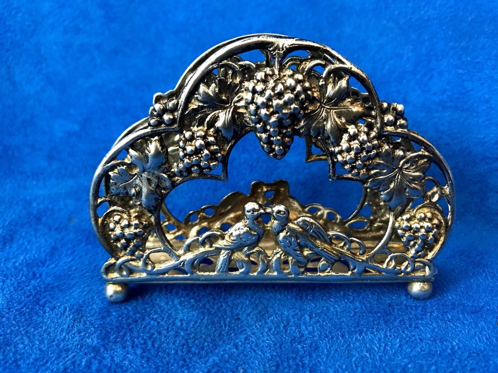 Antique 800 Silver Germany Napkin Holder Repousse Grape Birds