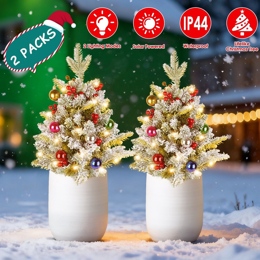 2Pack Lighted Artificial Christmas Tree with Solar String Lights Yard Decoration