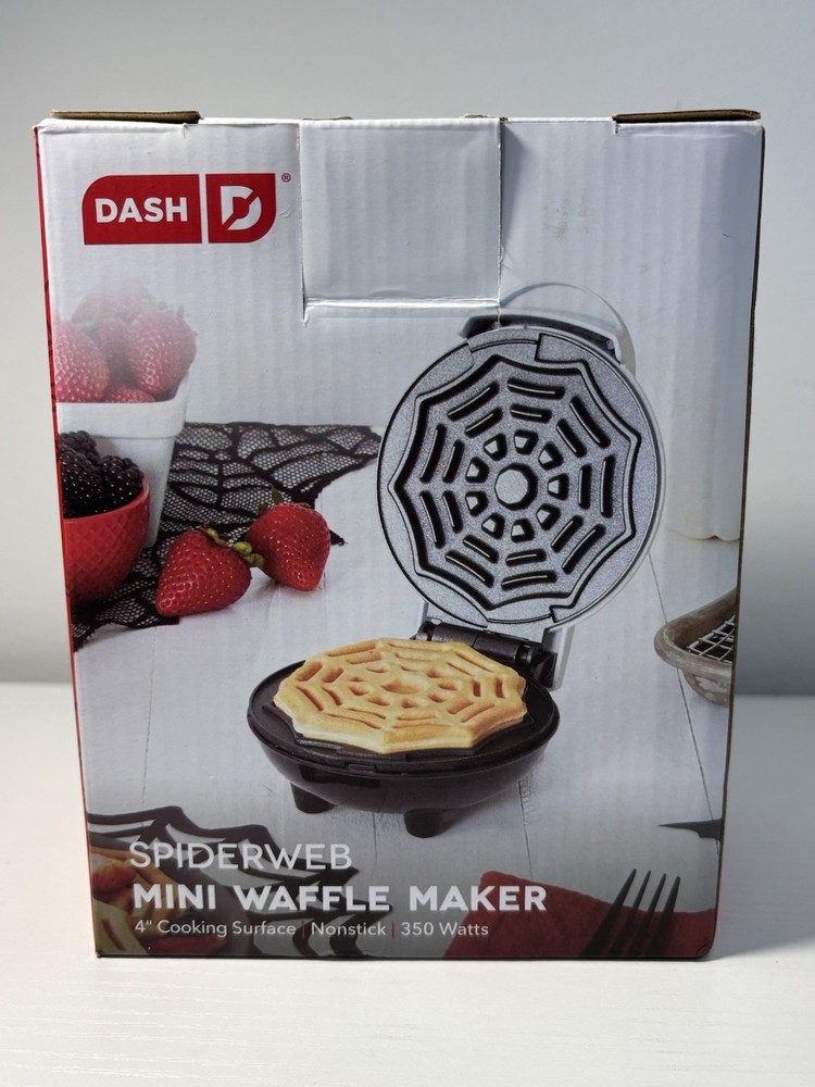 NIB Non Stick DASH Spiderweb Halloween Mini Waffle Maker Spiderman