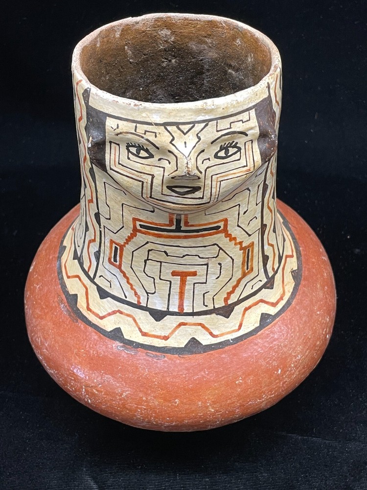 Antique Shipibo Peruvian Figural Pot 10" Tall