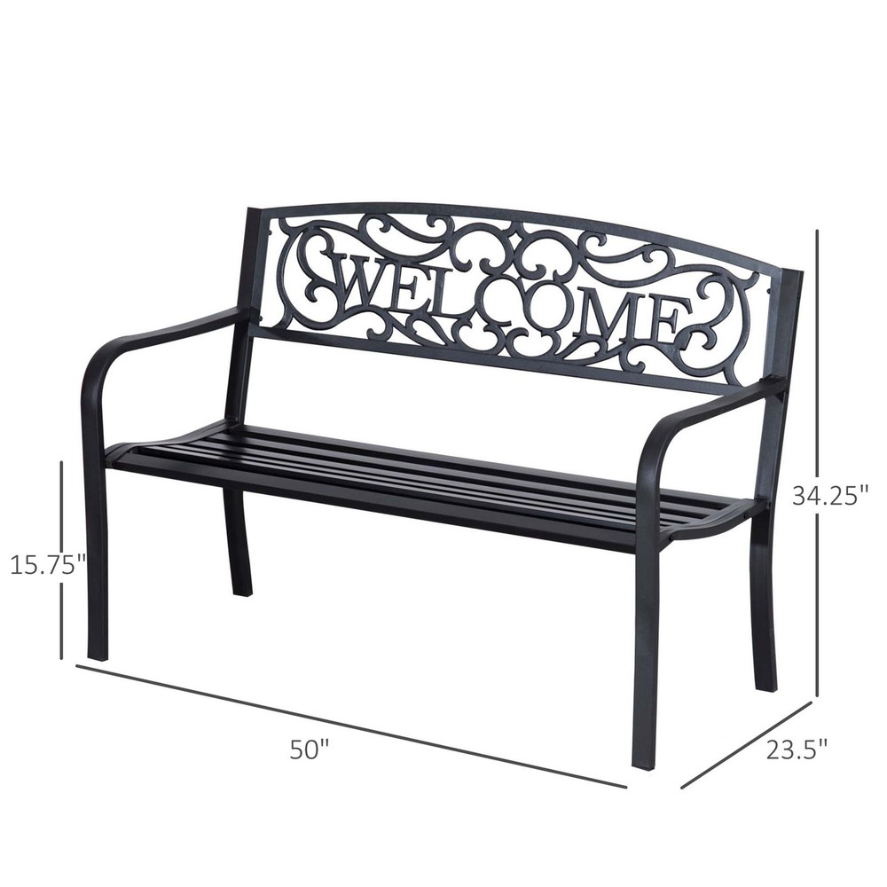 Garden Bench Loveseat with Cast Iron Decorative Welcome Vines