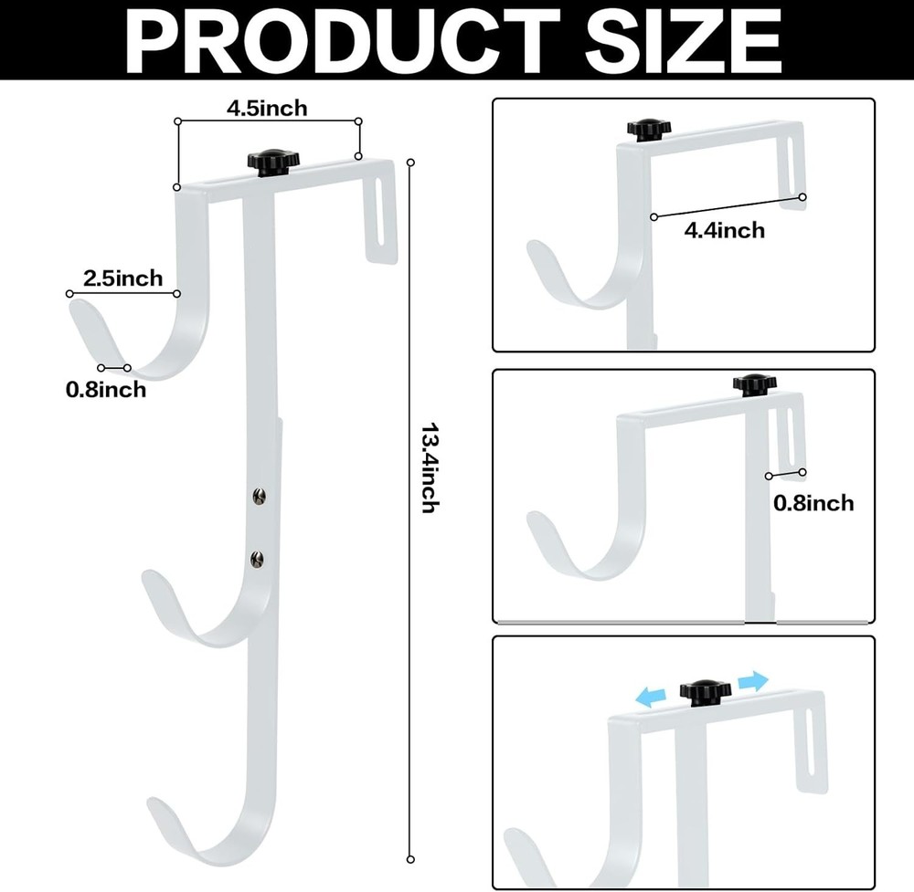 White Pool Pole Hangers 2-Pack - Heavy Duty Adjustable Fence Hooks for Pool E...