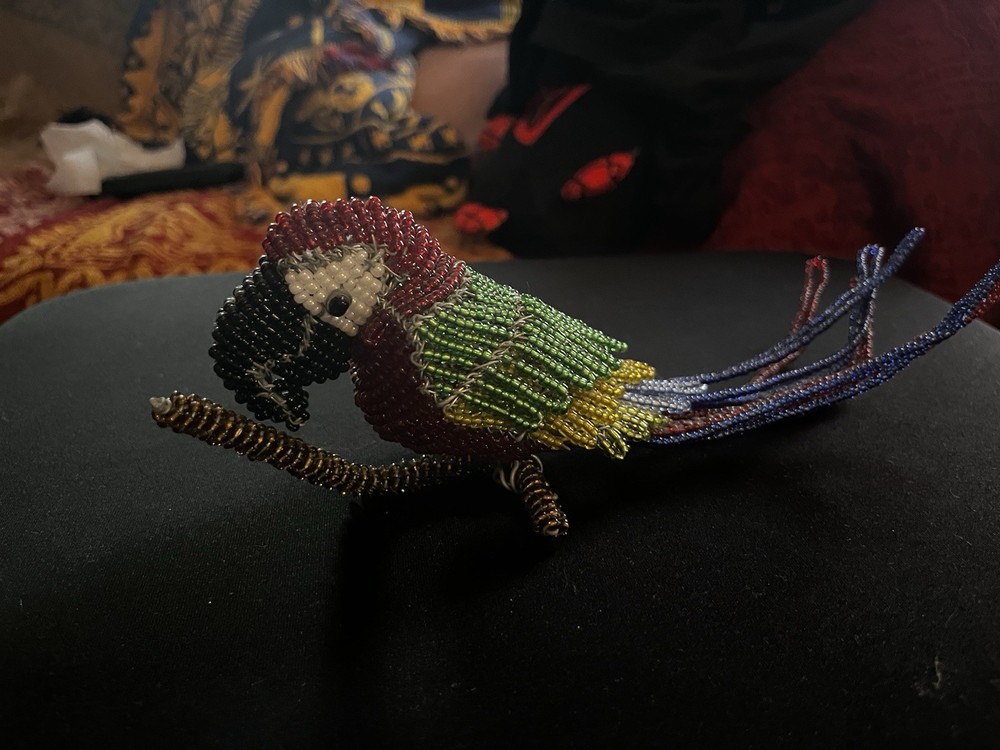 Handmade Beaded Parrot Figurine