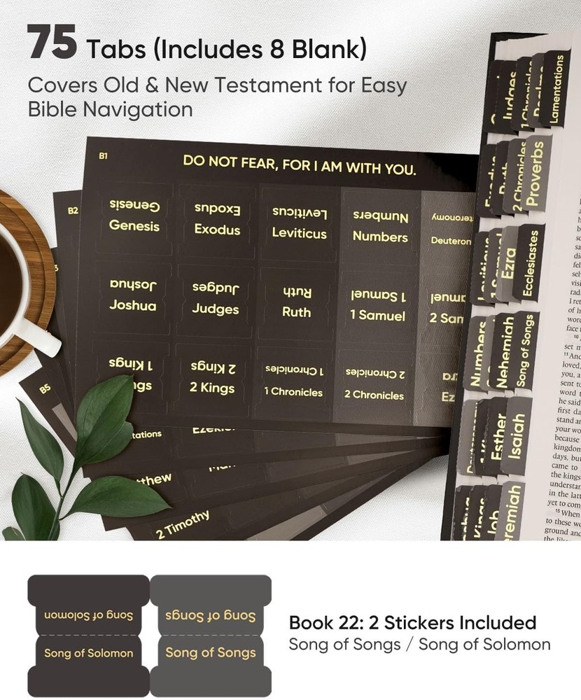 Bible Tabs 75 Large Print Bible Tabs & 1 Bookmark, Laminated - Bible Study