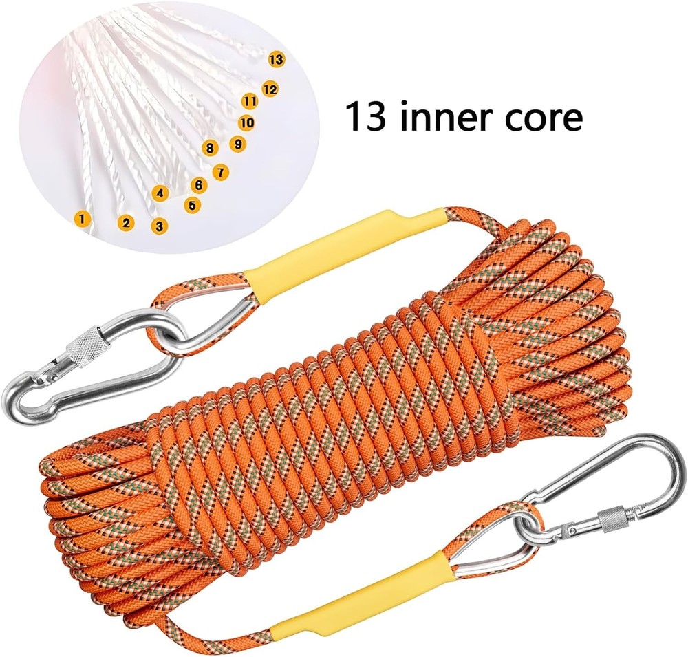 32FT Static Climbing Rope - Low-Sliding, High Strength for Safety