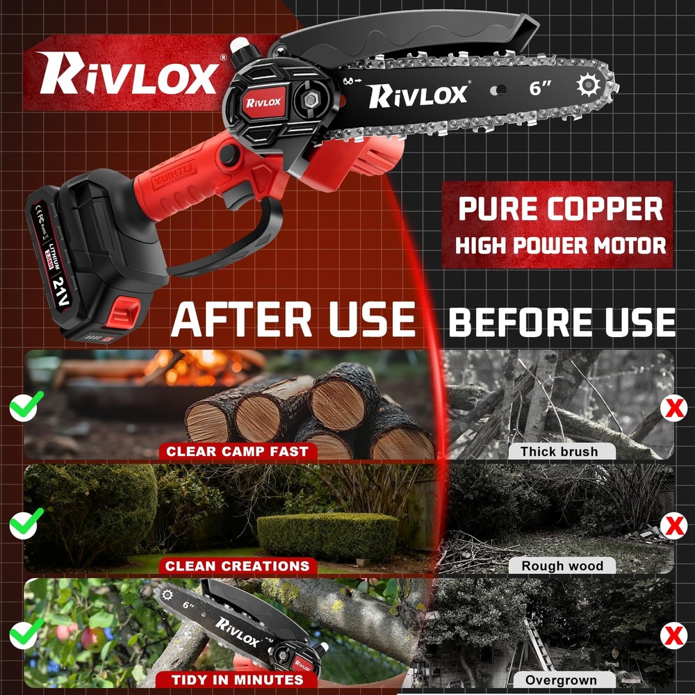 Mini Chainsaw,6 & 4 inch Electric Chainsaws Cordless Battery Powered, One-Han...