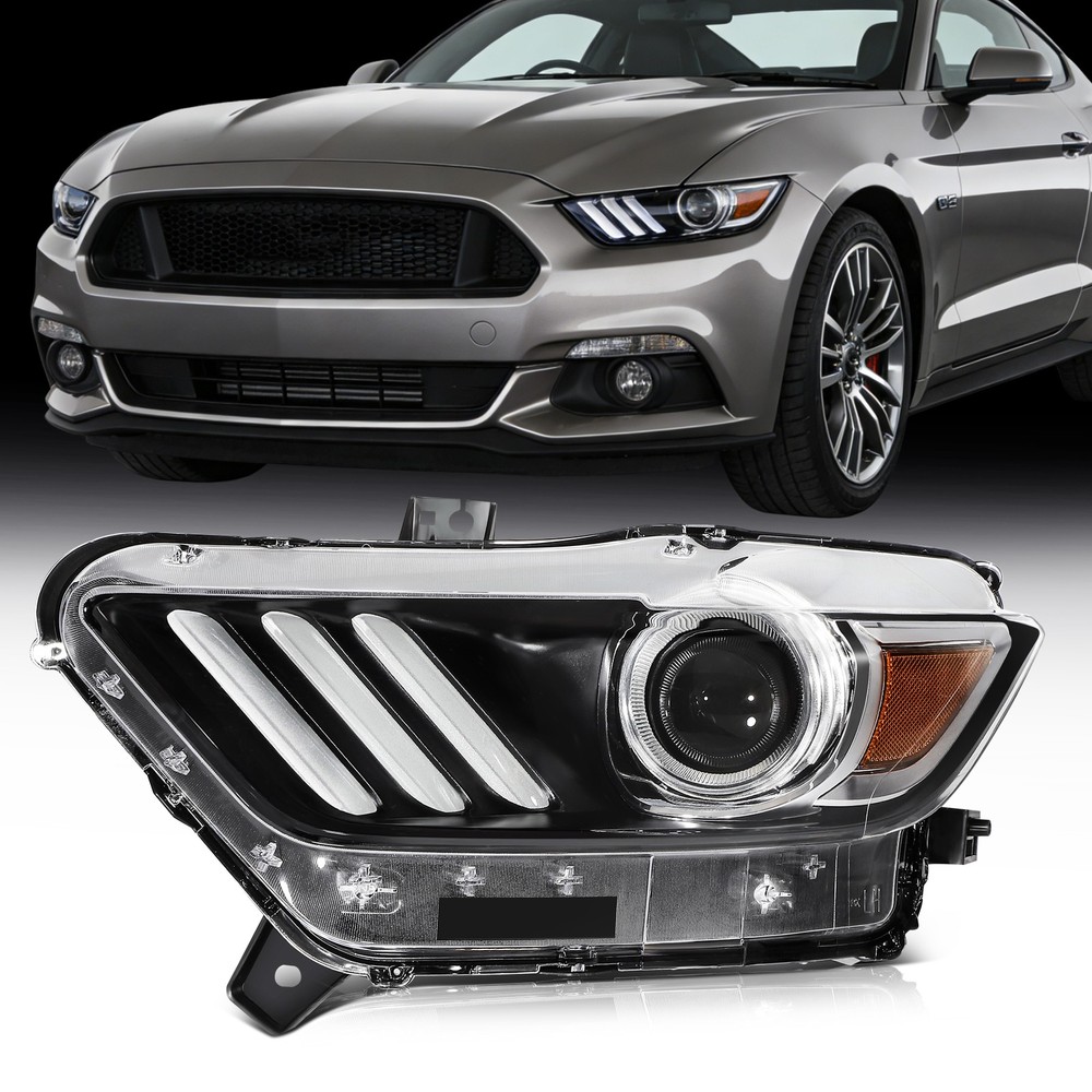 For 2015-2017 Ford Mustang Black Clear Lens Left Side Headlight Assembly