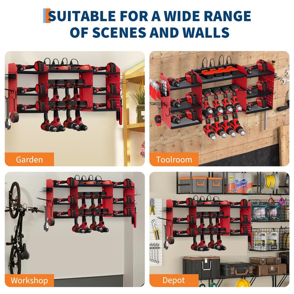 GRAVEE 3Tier Power Tool Organizer Heavy Duty Wall Mount Drill Storage for Garage