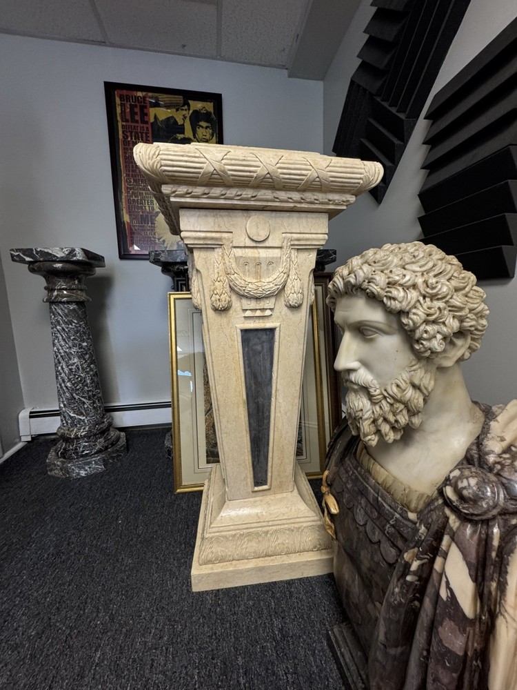 Monumental 48” Marble Pedestal / Plinth – Neoclassical Display Stand