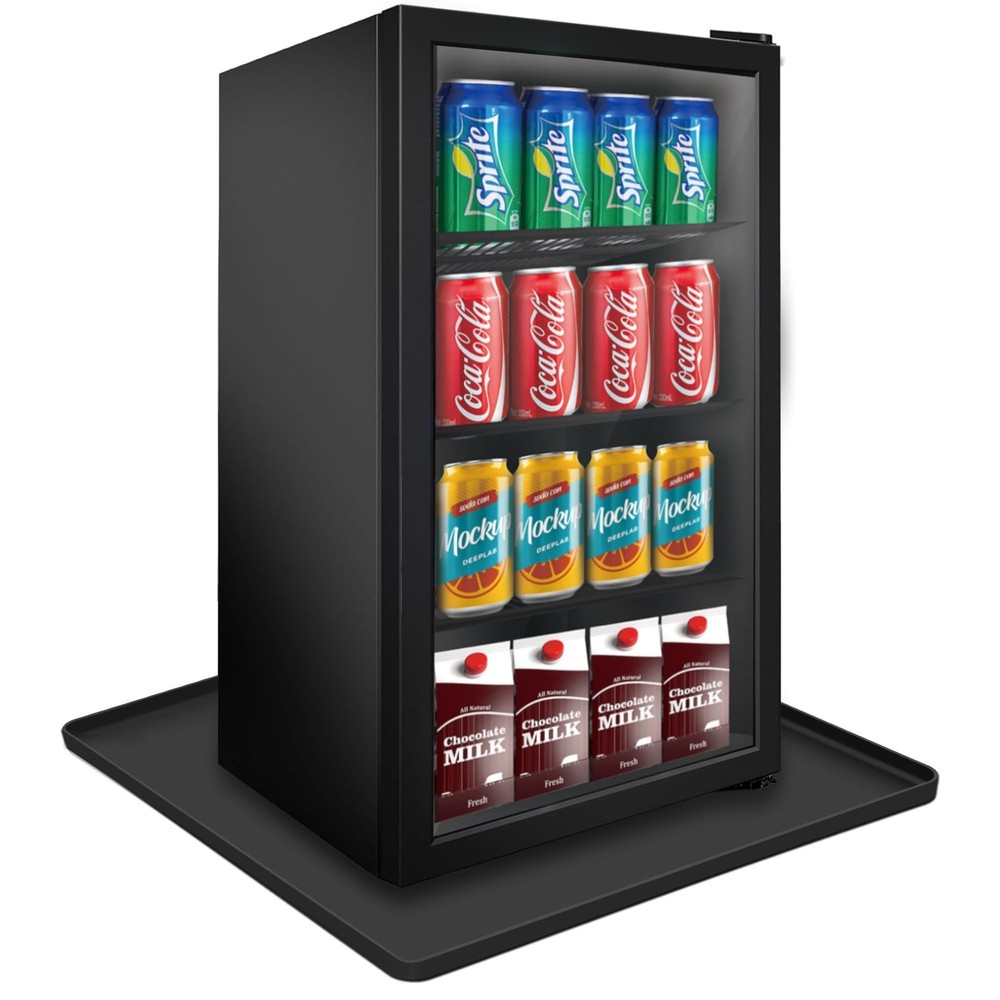 Mini fridge Silicone Mat with Raised Edge, Under Washing 24'' x 24'', Black