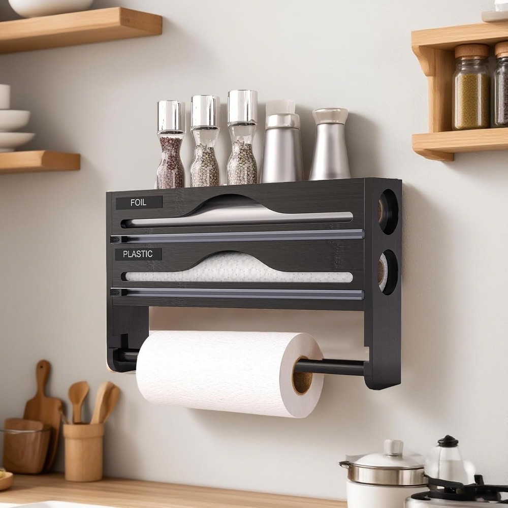 Wrap Dispenser With Cutter Kitchen Wrap Organizer With Roll Holder