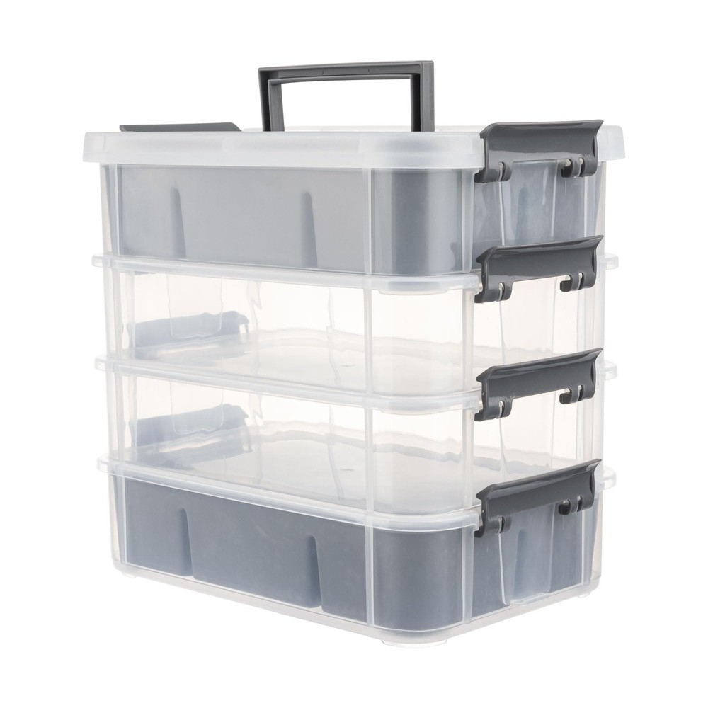CraftGenes Grey&White Modern Plastic Storage Box - 4-Layer Durable Craft Stor...