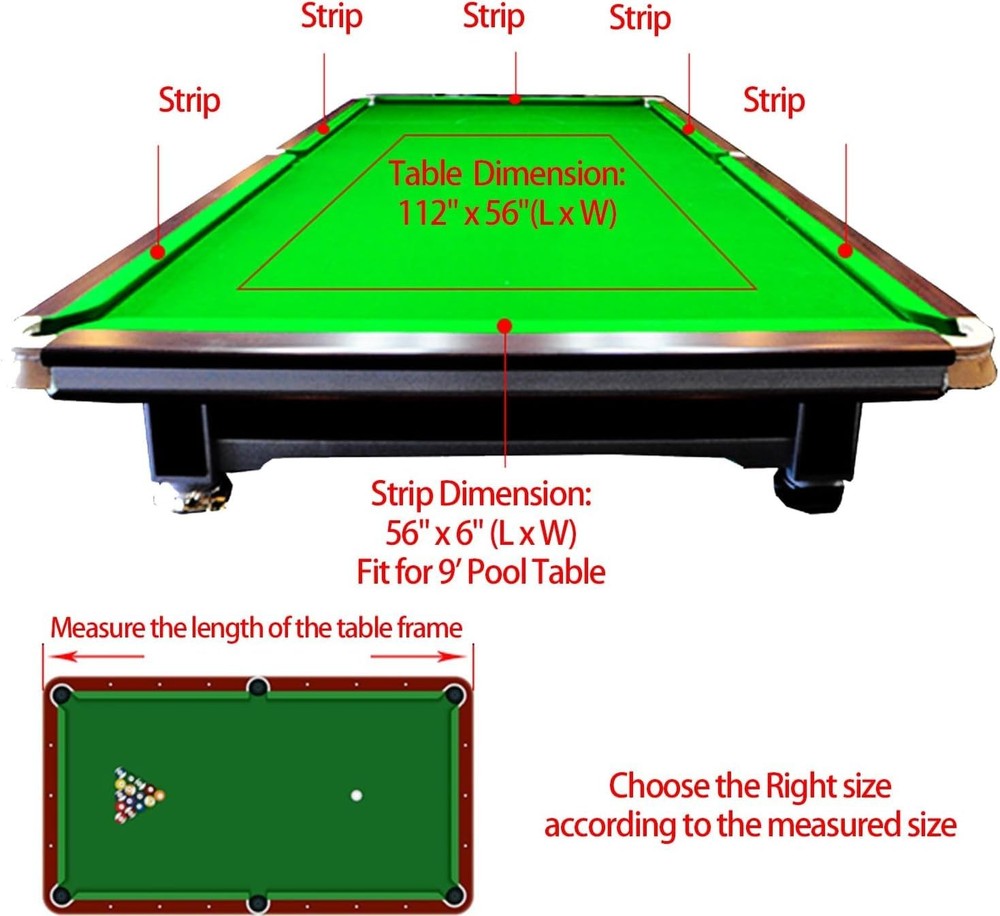 8' Pool Table Felt w/ 6 Cloth Strips, Pre Cut Billiard Red