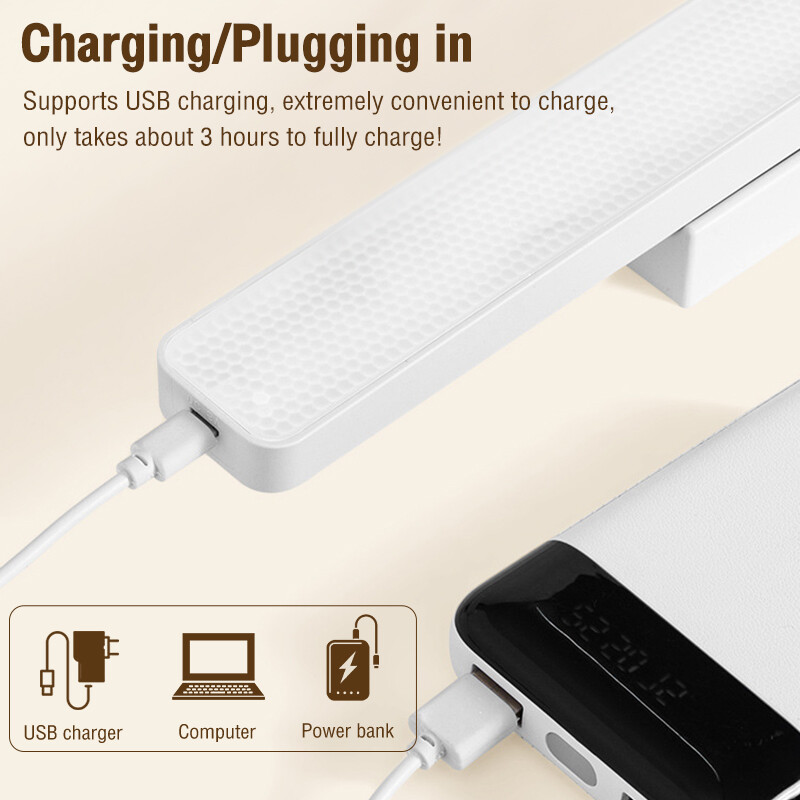 USB Rechargeable 3 Color Modes Dimmable Under Desk Lighting for Reading Bedroom