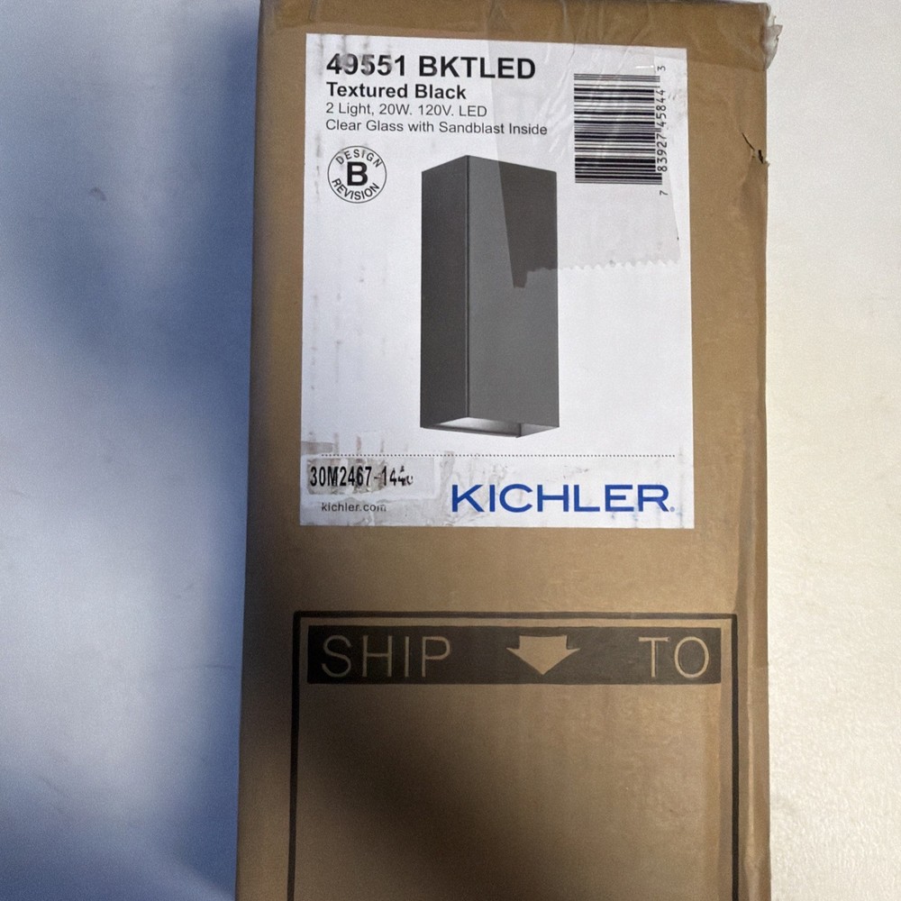 Kichler Walden In/Out Wall 2Lt LED, Text Blk, Clear Temp w/In Etch - 49551BKTLED