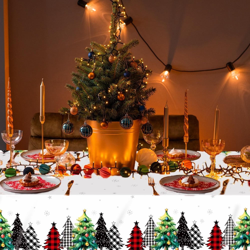 2 Pack Christmas Table Cloth Disposable Plastic Christmas Tree Table Cover Sn...