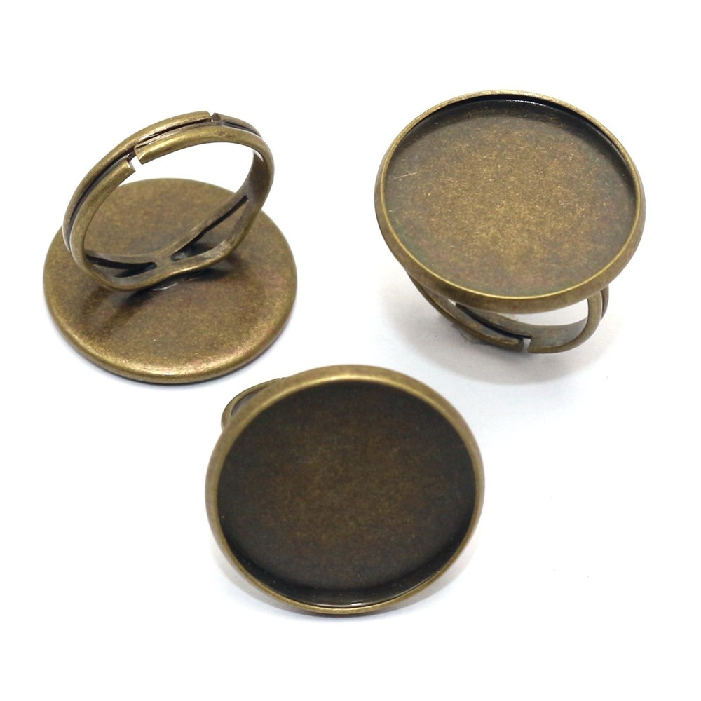 10Pcs Bronze Brass Ring Blanks Adjustable with Round Bezel Setting Cup 10mm-20mm