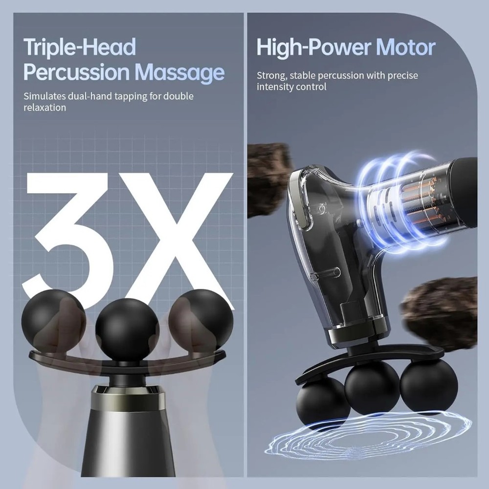 3 Head Massage Gun with Extension Handle, 12MM Massage Gun Deep Tissue, Back