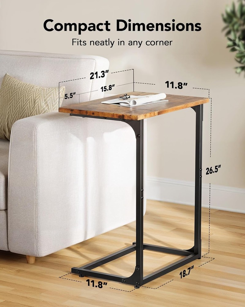 C-Shaped Side Table C Table Sofa W/ Two-Piece Desktop & Metal Frame Large
