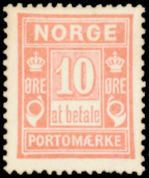 Norway 1889 Postage Due 10 ore rose red,  Mint OH