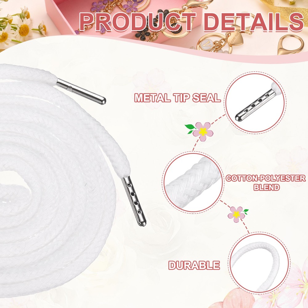 6 Pcs Hoodie Strings Drawstring Cords with Easy Threader (White)