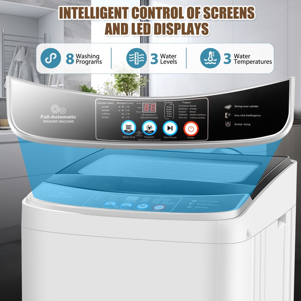 15.6Lbs Portable Washing Machine Fully Automatic Laundry Washer Machine Home/APT