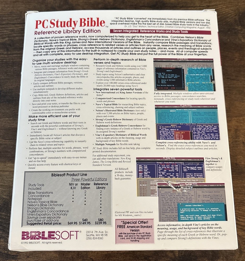 Biblesoft PC Study Bible New Reference Library 17 Floppy Disk Set KJV NIV Nelson
