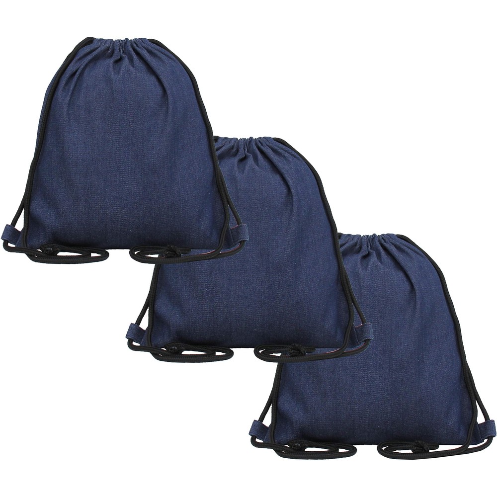 Threadart 100% Cotton Drawstring Backpacks - 3 Pack - Denim 15.75" x 13.75"