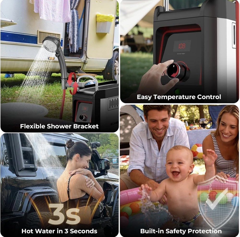 Camplux Propane Shower Heater Portable, Instant Hot Water Pump Kit for Camping